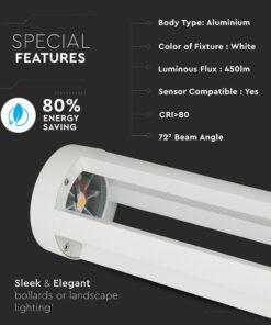 LED Κολονάκι Φωτιστικό 10W V-TAC 86cm Αδιάβροχο IP65 Λευκό Φυσικό 6400K – 8327