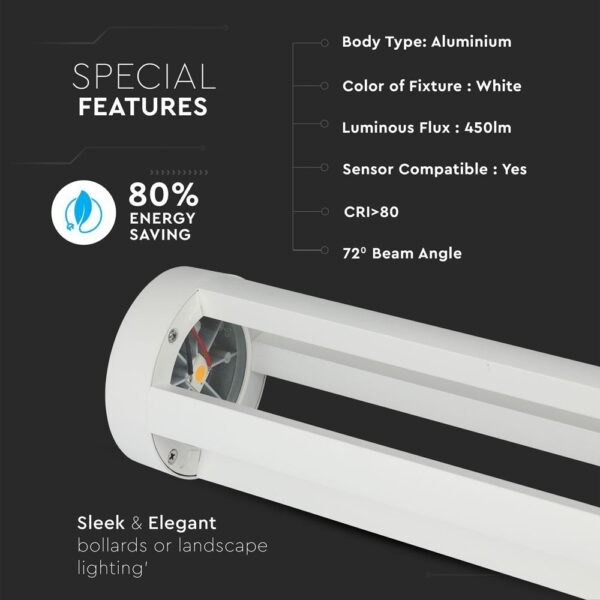 LED Κολονάκι Φωτιστικό 10W V-TAC 86cm Αδιάβροχο IP65 Λευκό Φυσικό 6400K – 8327