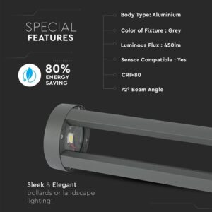 LED Κολονάκι Φωτιστικό 10W V-TAC 86cm Αδιάβροχο IP65 Γκρι Φυσικό 4000K – 8329
