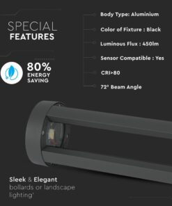 LED Κολονάκι Φωτιστικό 10W V-TAC 86cm Αδιάβροχο IP65 Μαύρο Θερμό 3000K – 8331