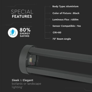 LED Κολονάκι Φωτιστικό 10W V-TAC 86cm Αδιάβροχο IP65 Μαύρο Θερμό 3000K – 8331