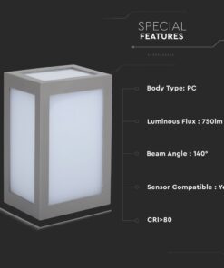 LED αδιάβροχο φωτιστικό 12W IP65 6400K Ψυχρό λευκό με γκρι σώμα V-TAC – 8339