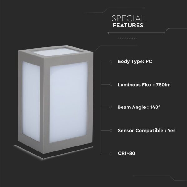 LED αδιάβροχο φωτιστικό 12W IP65 6400K Ψυχρό λευκό με γκρι σώμα V-TAC – 8339