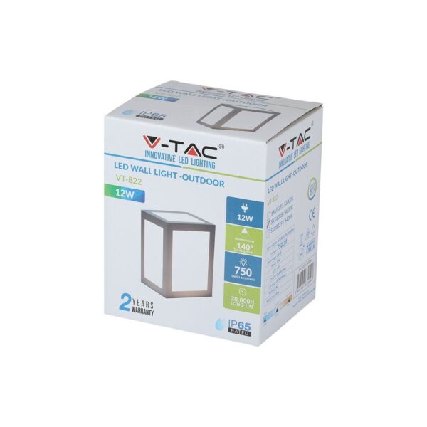 LED αδιάβροχο φωτιστικό 12W IP65 6400K Ψυχρό λευκό με γκρι σώμα V-TAC – 8339