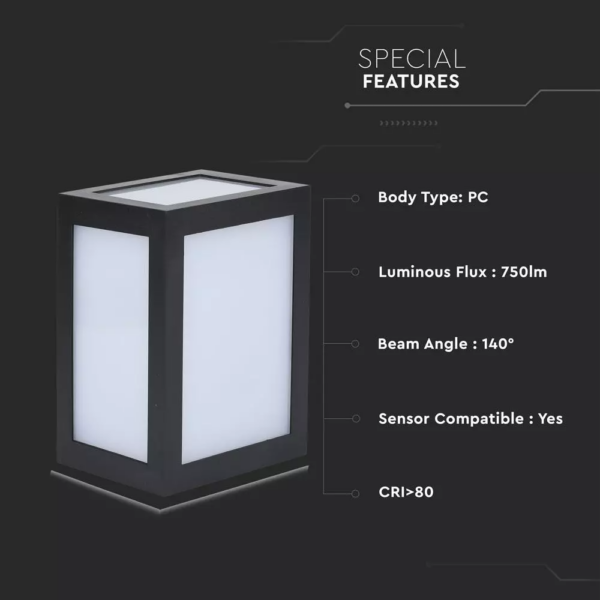 LED αδιάβροχο φωτιστικό 12W IP65 6400K Ψυχρό λευκό με μαύρο σώμα V-TAC – 8342