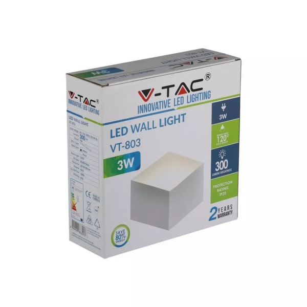 LED απλίκα 3W αρχιτεκτονικού φωτισμού 3000K Θερμό λευκό Λευκό σώμα V-TAC – 8344