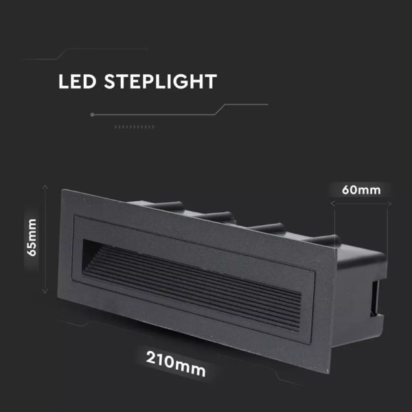 Χωνευτό φωτιστικό LED σκάλας 6W Ορθογώνιο Μαύρο 3000K Θερμό λευκό IP54 V-TAC – 8348