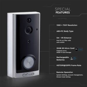 720P IP Wi-Fi Smart Video Θυροτηλεόραση με Αυτόματη Παρακολούθηση και Νυχτερινή Λήψη Λευκή V-TAC – 8355