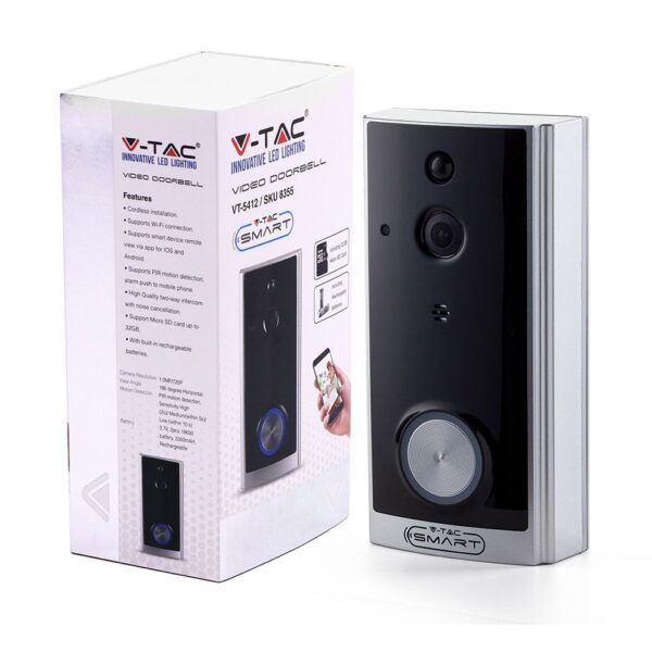 720P IP Wi-Fi Smart Video Θυροτηλεόραση με Αυτόματη Παρακολούθηση και Νυχτερινή Λήψη Λευκή V-TAC – 8355