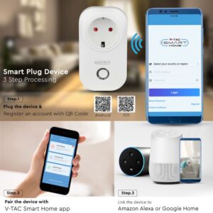 Wi-Fi Πρίζα Smart Home Συμβατή Με Amazon Alexa & Google Home V-TAC – 8415
