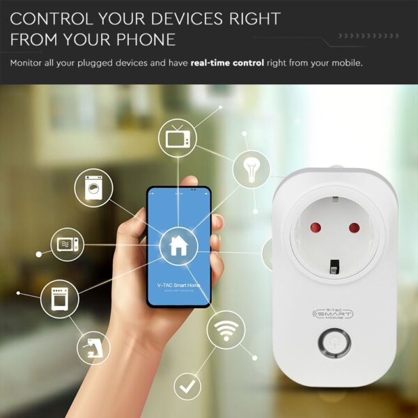 Wi-Fi Πρίζα Smart Home Συμβατή Με Amazon Alexa & Google Home V-TAC – 8415