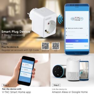 Wi-Fi Mini Πρίζα με USB Smart Home Συμβατή Με Amazon Alexa & Google Home V-TAC – 8416