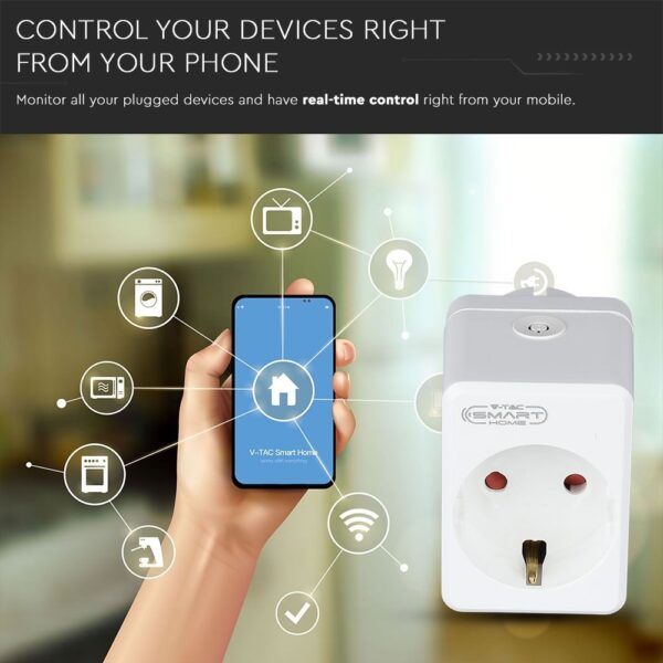 Wi-Fi Mini Πρίζα με USB Smart Home Συμβατή Με Amazon Alexa & Google Home V-TAC – 8416