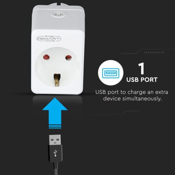 Wi-Fi Mini Πρίζα με USB Smart Home Συμβατή Με Amazon Alexa & Google Home V-TAC – 8416