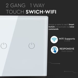 Wi-Fi Διακόπτης Αφής Κομμυτατέρ K/R Διπλός Λευκός Χωνευτός Smart Home Συμβατός Με Amazon Alexa & Google Home V-TAC – 8418