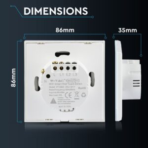 Wi-Fi Διακόπτης Αφής Χωνευτός Λευκός Smart Home Συμβατός Με Amazon Alexa & Google Home V-TAC – 8417