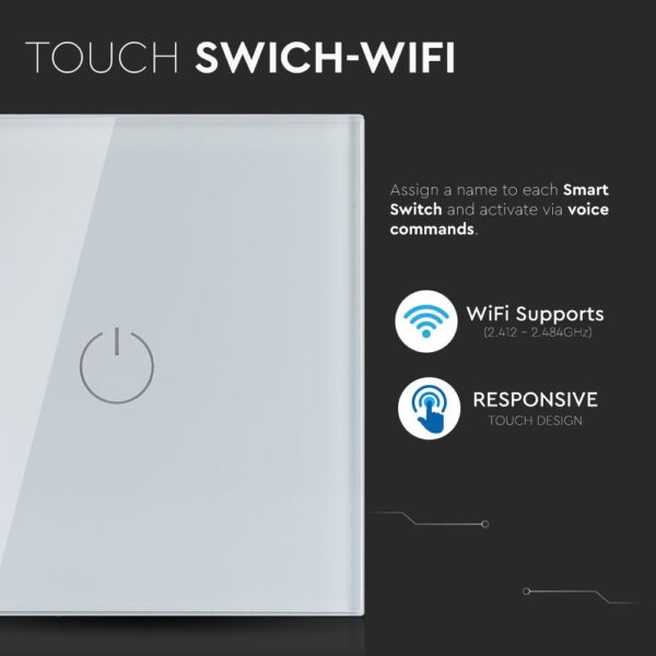 Wi-Fi Διακόπτης Αφής Χωνευτός Λευκός Smart Home Συμβατός Με Amazon Alexa & Google Home V-TAC – 8417