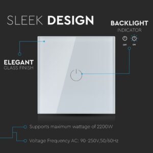Wi-Fi Διακόπτης Αφής Χωνευτός Λευκός Smart Home Συμβατός Με Amazon Alexa & Google Home V-TAC – 8417