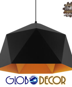 GloboStar® HEXAGON 01195 Μοντέρνο Κρεμαστό Φωτιστικό Οροφής Μονόφωτο Μαύρο – Χρυσό Μεταλλικό Καμπάνα Φ46 x Y25cm