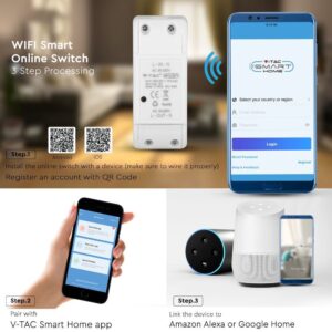 Wi-Fi Διακόπτης Online Switch Smart Home Συμβατός Με Amazon Alexa & Google Home V-TAC – 8422