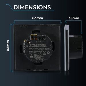 Wi-Fi Διακόπτης Αφής Χωνευτός Μαύρος Smart Home Συμβατός Με Amazon Alexa & Google Home V-TAC – 8423VT