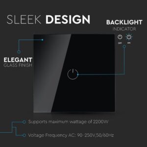 Wi-Fi Διακόπτης Αφής Χωνευτός Μαύρος Smart Home Συμβατός Με Amazon Alexa & Google Home V-TAC – 8423VT