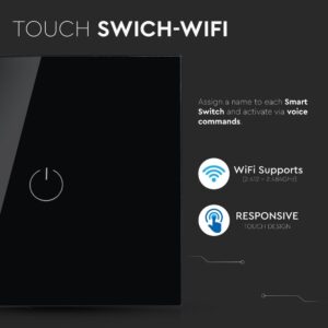 Wi-Fi Διακόπτης Αφής Χωνευτός Μαύρος Smart Home Συμβατός Με Amazon Alexa & Google Home V-TAC – 8423VT