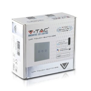 Wi-Fi Διακόπτης Αφής Κομμυτατέρ K/R Διπλός Μαύρος Χωνευτός Smart Home Συμβατός Με Amazon Alexa & Google Home V-TAC – 8424