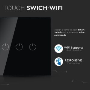 Wi-Fi Διακόπτης Αφής Τριπλός Μαύρος Χωνευτός Smart Home Συμβατός Με Amazon Alexa & Google Home V-TAC – 8425