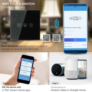 Wi-Fi Dimmer Διακόπτης Αφής Μαύρος Χωνευτός Smart Home Συμβατός Με Amazon Alexa & Google Home V-TAC – 8432
