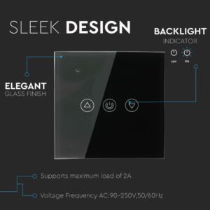 Wi-Fi Dimmer Διακόπτης Αφής Μαύρος Χωνευτός Smart Home Συμβατός Με Amazon Alexa & Google Home V-TAC – 8432