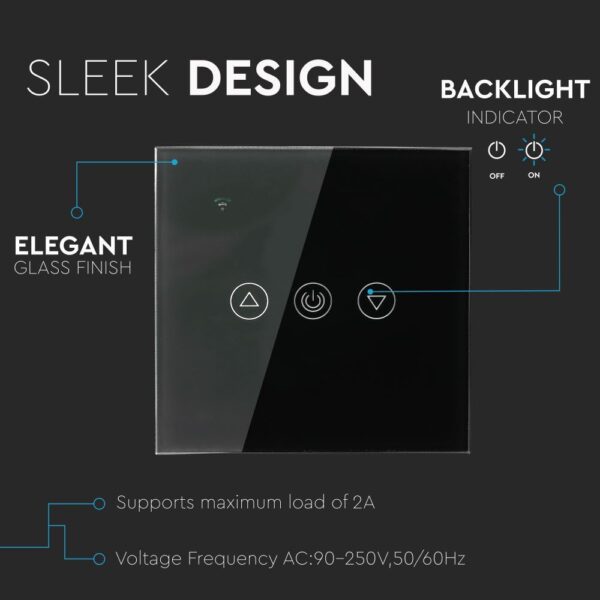 Wi-Fi Dimmer Διακόπτης Αφής Μαύρος Χωνευτός Smart Home Συμβατός Με Amazon Alexa & Google Home V-TAC – 8432