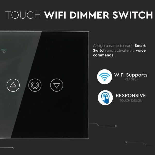 Wi-Fi Dimmer Διακόπτης Αφής Μαύρος Χωνευτός Smart Home Συμβατός Με Amazon Alexa & Google Home V-TAC – 8432