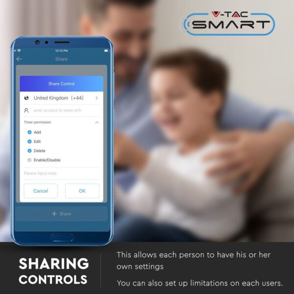Wi-Fi Dimmer Διακόπτης Αφής Μαύρος Χωνευτός Smart Home Συμβατός Με Amazon Alexa & Google Home V-TAC – 8432
