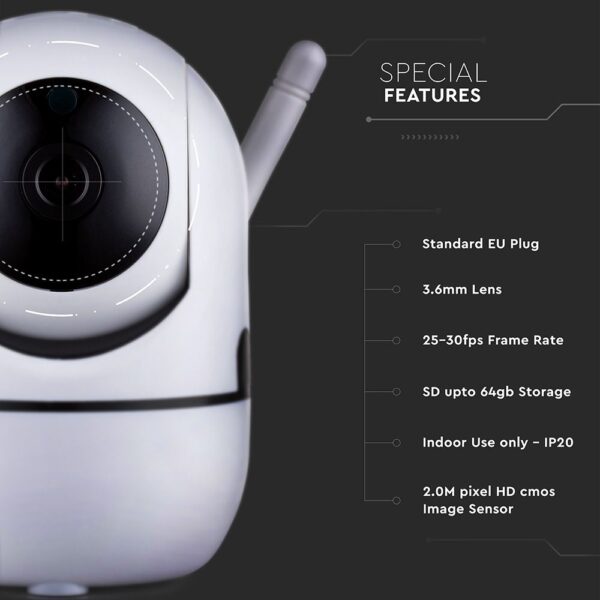 1080P IP Wi-Fi Camera εσωτερικού χώρου Περιστρεφόμενη με Αυτόματη Παρακολούθηση και Νυχτερινή Λήψη V-TAC – 8439