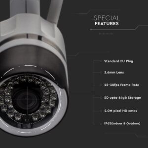 1080P IP Wi-Fi Camera εσωτερικού/εξωτερικού χώρου με Αυτόματη Παρακολούθηση και Νυχτερινή Λήψη Λευκή IP65 V-TAC – 8441