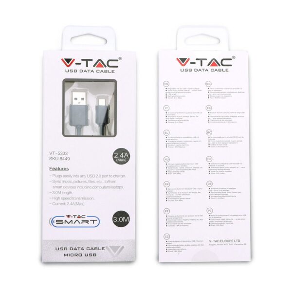 Καλώδιο USB 2.0 σε Micro USB 3M Μαύρο V-TAC – 8449