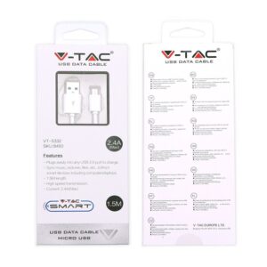 Καλώδιο USB 2.0 σε Micro USB 1.5M Λευκό V-TAC – 8450