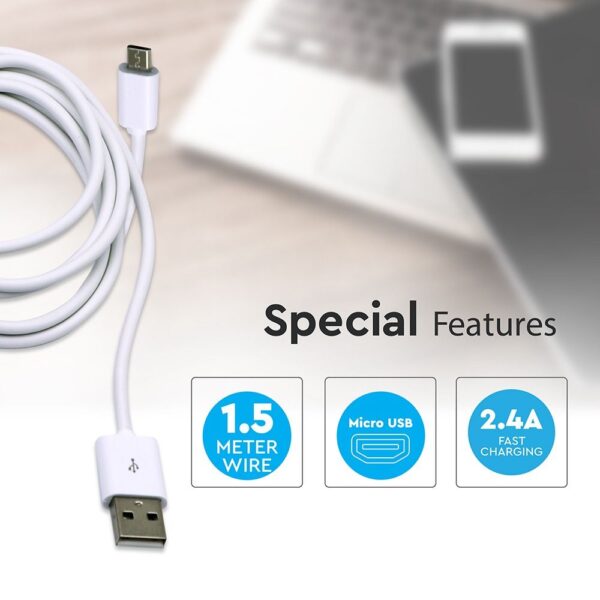 Καλώδιο USB 2.0 σε Micro USB 1.5M Λευκό V-TAC – 8450
