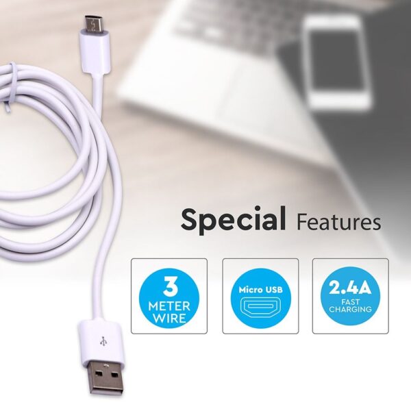 Καλώδιο USB 2.0 σε Micro USB 3M Λευκό V-TAC – 8451