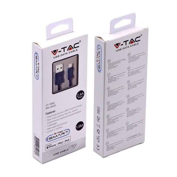 Καλώδιο Iphone 1.5m Μαύρου Χρώματος Με MFI V-TAC – 8452
