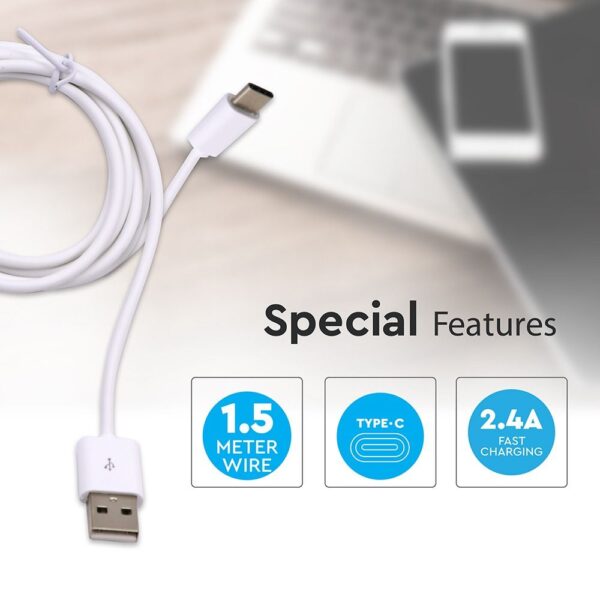 Καλώδιο USB 2.0 σε Type-C USB 1.5M Λευκό V-TAC – 8456