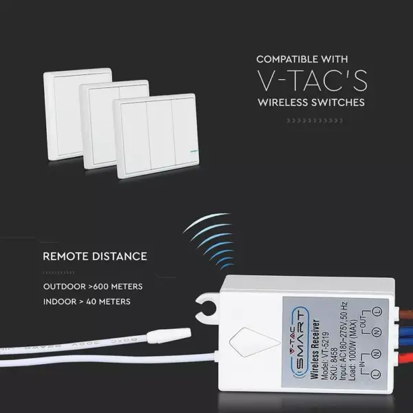 Ασύρματος δέκτης για RF διακόπτες V-TAC – 8458