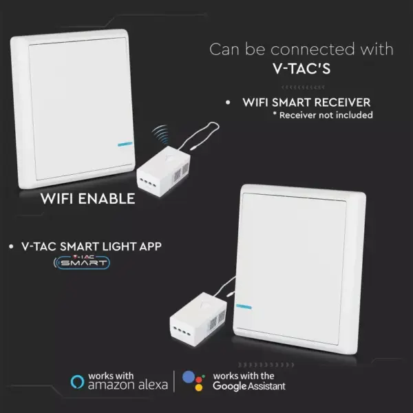 Ασύρματος διακόπτης RF μονός Wireless λευκός μπαταρίας V-TAC – 8460