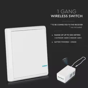 Ασύρματος διακόπτης RF μονός Wireless λευκός μπαταρίας V-TAC – 8460