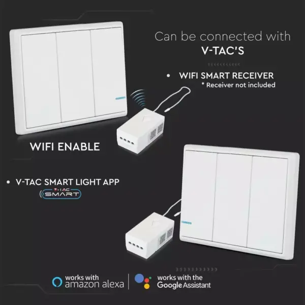 Ασύρματος διακόπτης RF τριπλός Wireless λευκός μπαταρίας V-TAC – 8462