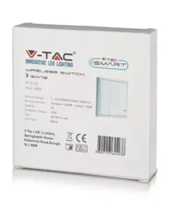 Ασύρματος διακόπτης RF τριπλός Wireless λευκός μπαταρίας V-TAC – 8462