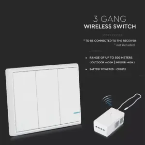 Ασύρματος διακόπτης RF τριπλός Wireless λευκός μπαταρίας V-TAC – 8462