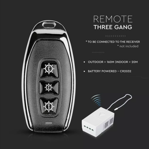 Ασύρματος Διακόπτης-Μπρελόκ RF Τριπλός Wireless Μαύρος V-TAC – 8463