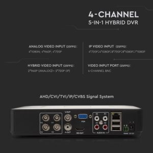 Καταγραφικό κάμερας 4 καναλιών 1080N HD Υβριδική ασφάλεια 5-σε-1 με AHD/CVI/TVI/IP/CVBS V-TAC – 8476